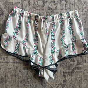 Victoria's Secret Floral Print Satin Shorts - Cream and Pink